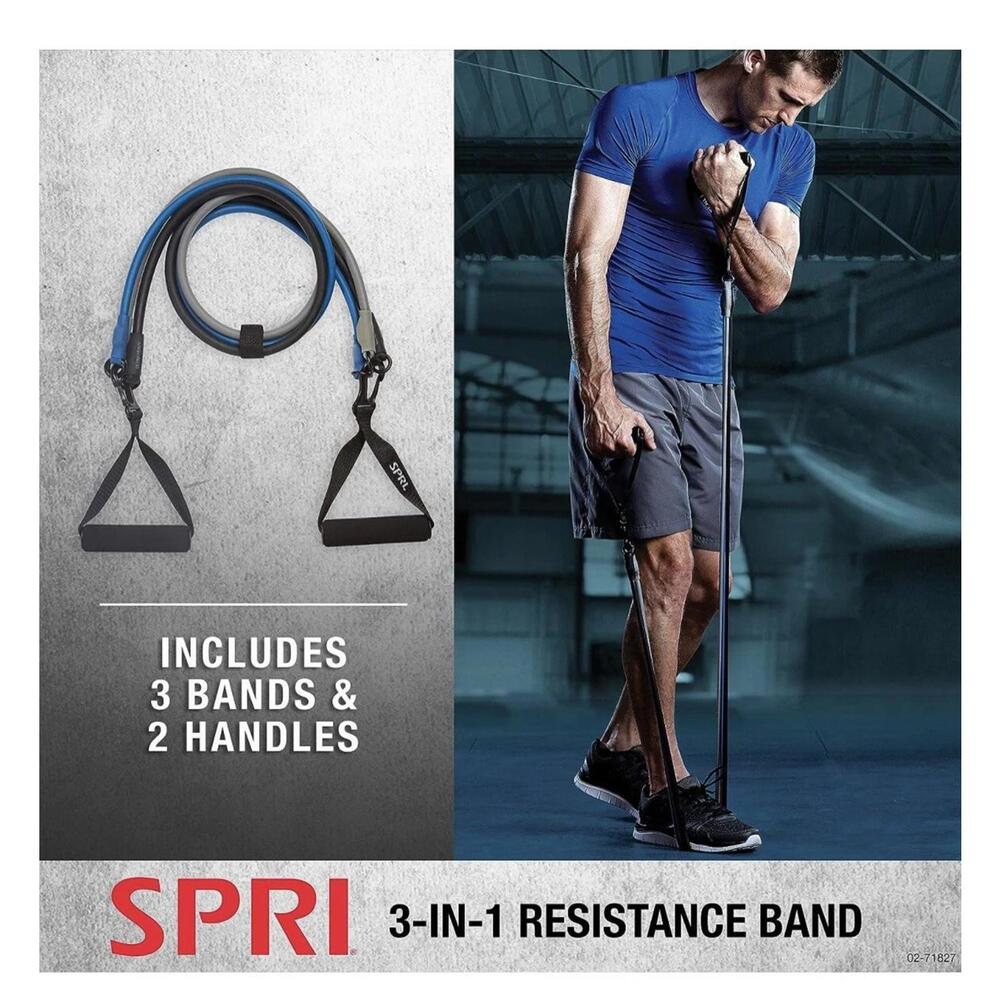 SPRI 3-in-1 Resistance Tube‎ Kit, Includes 3 Levels of Resistance, Exercise Band